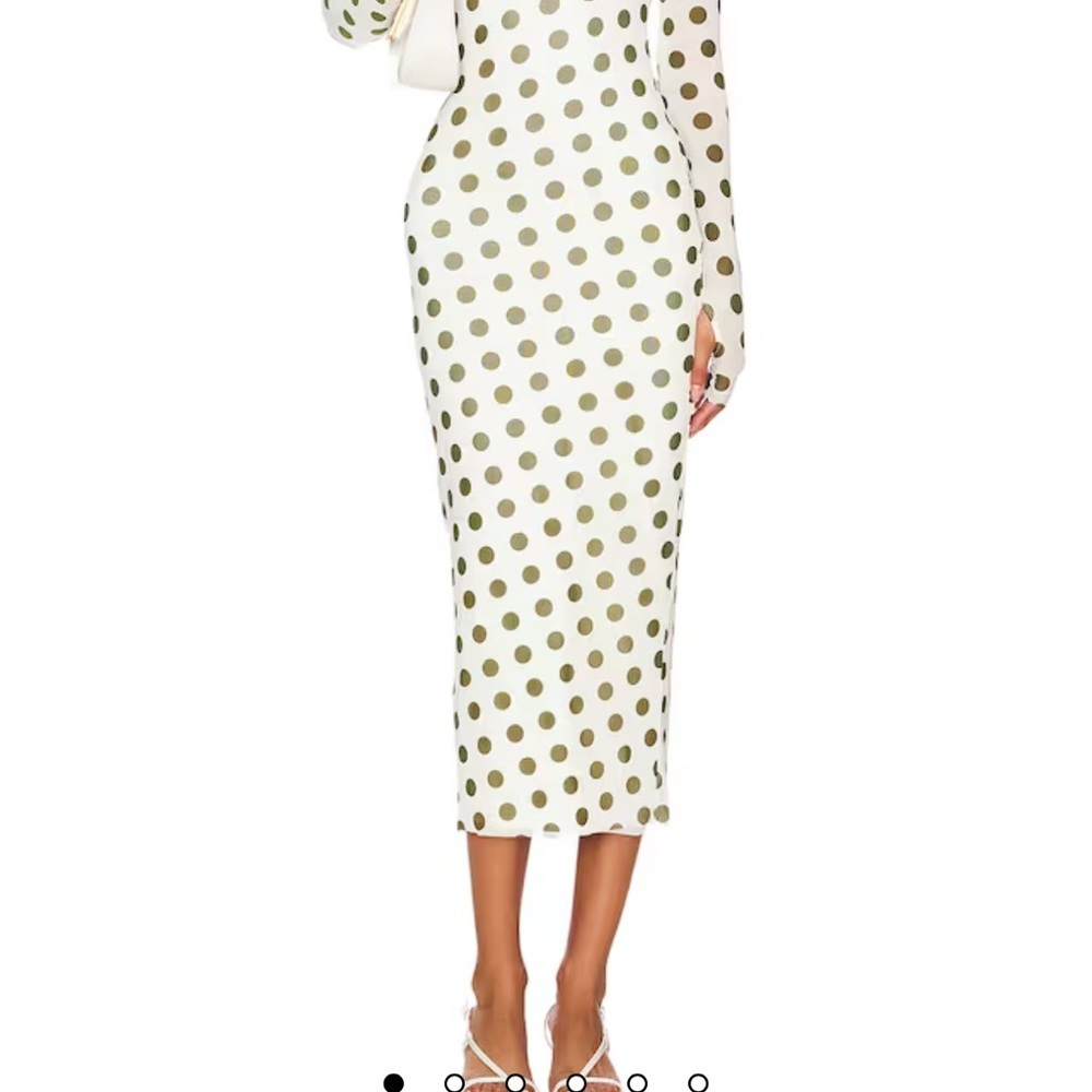 Polka Dot Midi Pencil Skirt - Olive Dot on Cream
